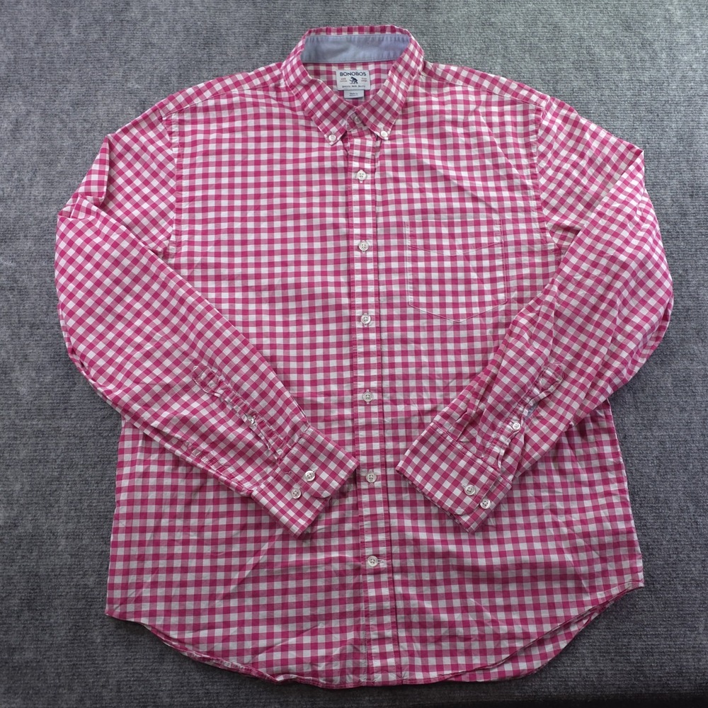 Bonobos‎ Shirt Large Pink Check Long Sleeve Button Down Cotton Pocket